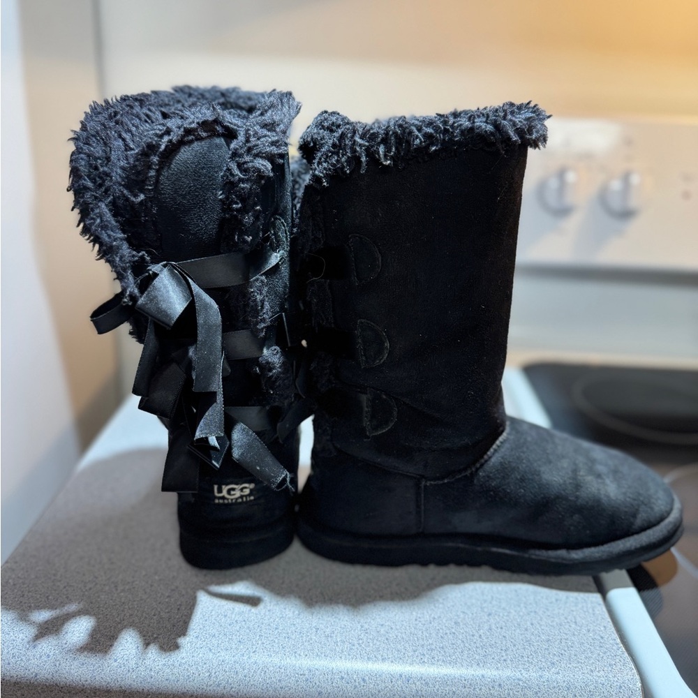 UGG Black Fur-Lined Boots with Bows